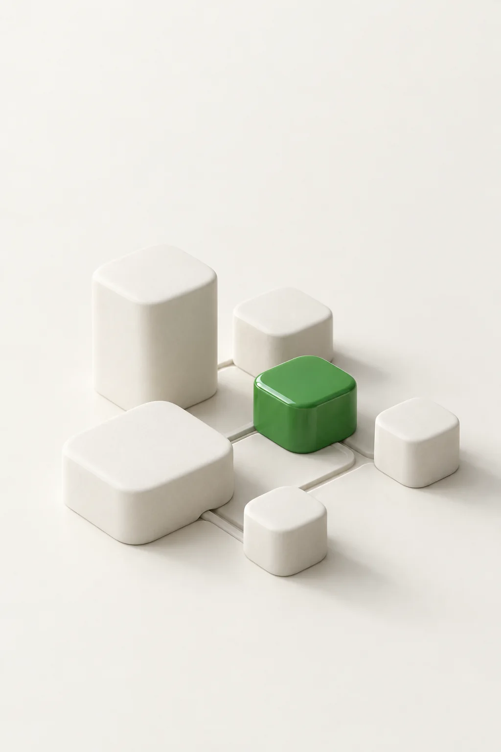 A small modular system of blocks, one highlighted in green